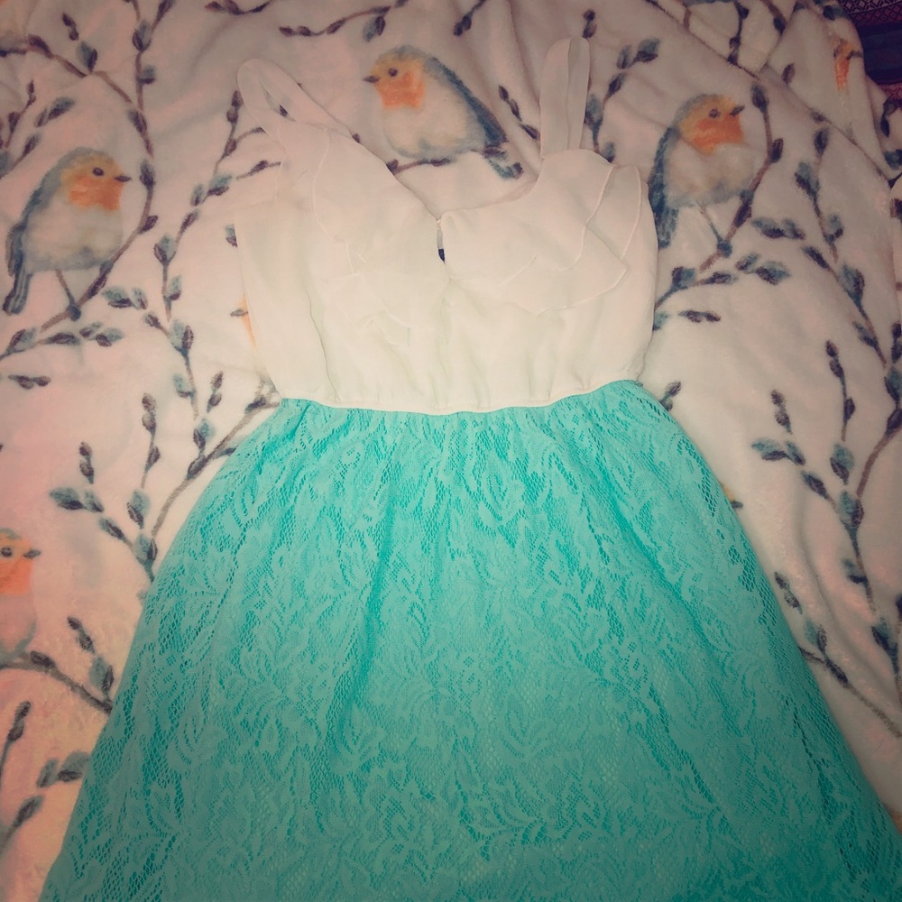 Maurice’s white with mint crochet dress
